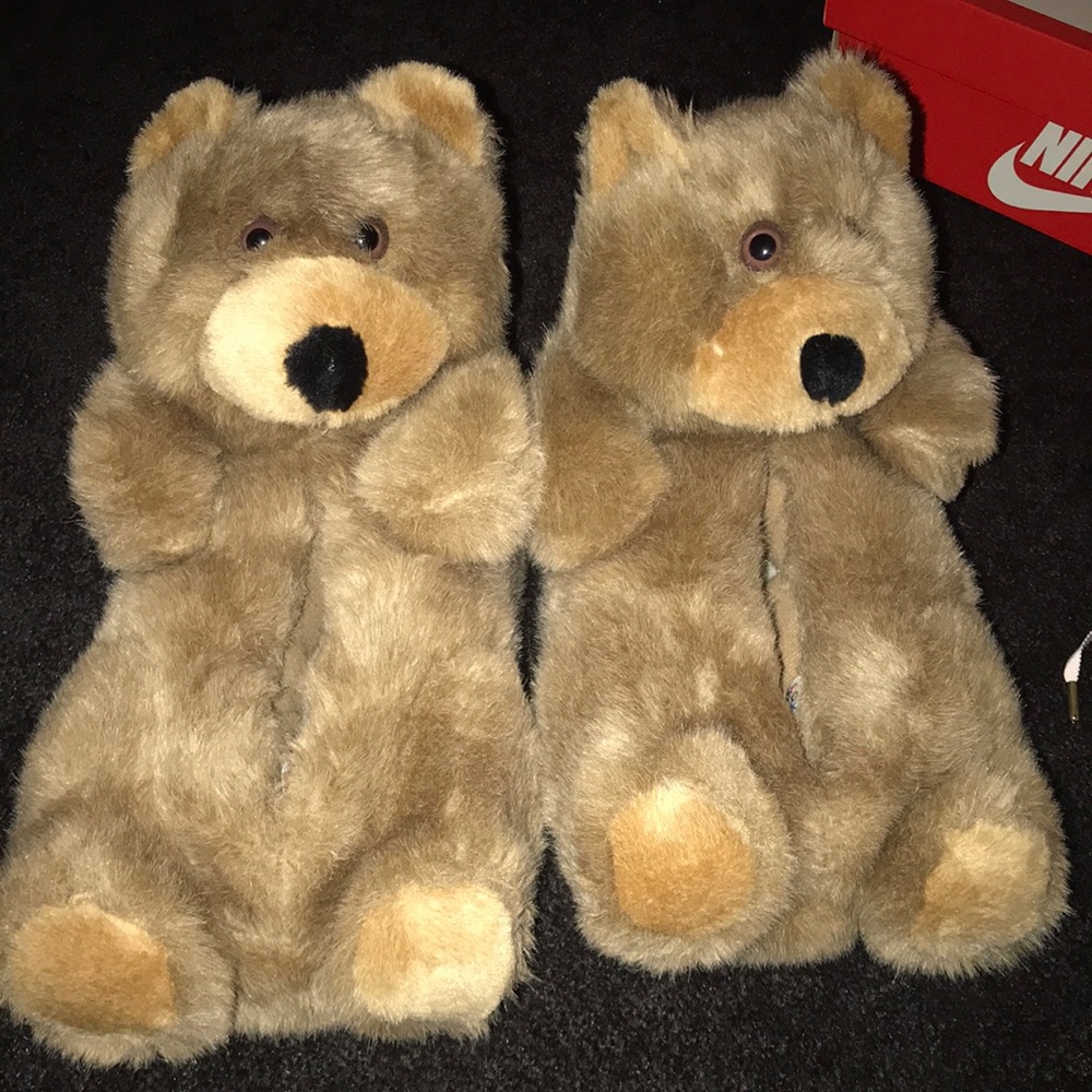 Cute fuzzy bear slippers